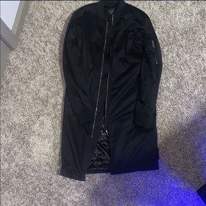 Black faux leather trench coat